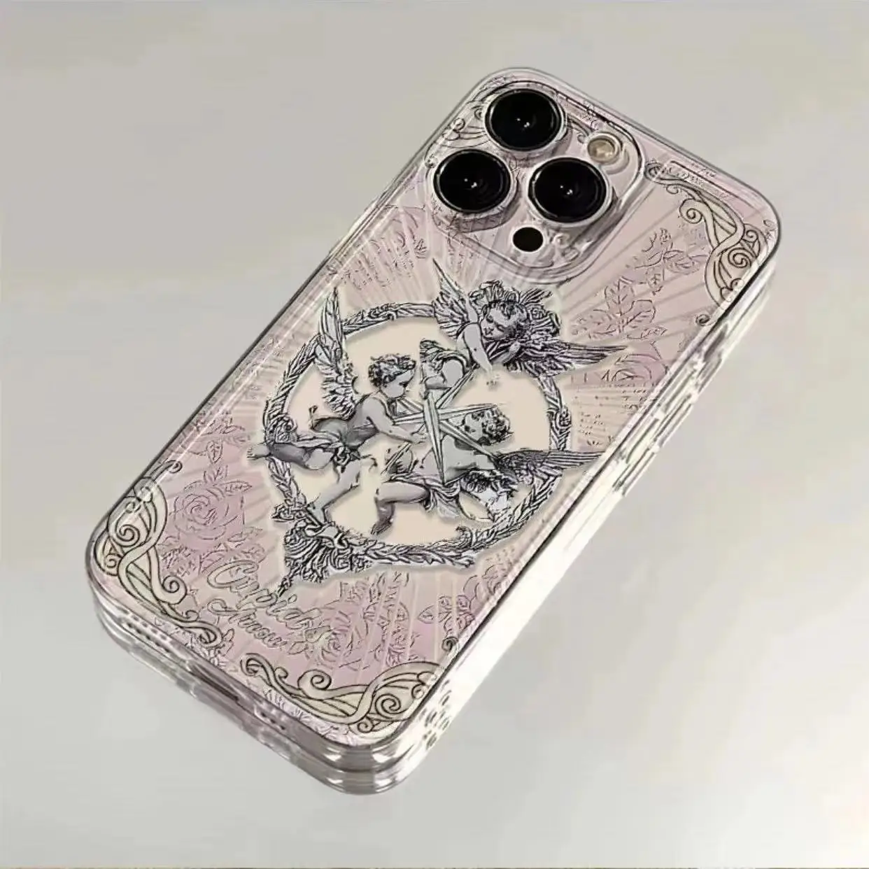 Retro European Cupid Angel Clear Phone Case For iPhone 15 14 13 12 11 14 Pro Max XR XS 7 8 Plus SE X Lens Protection Cover Coque