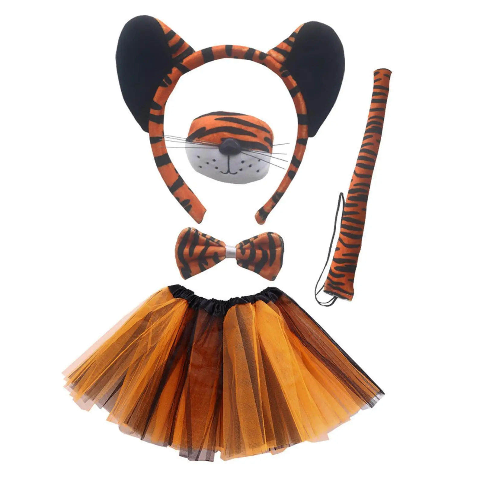 

Детский костюм тигра для девочек, нарядный костюм животного, повязка на голову, хвост, нос, галстук-бабочка, юбка-пачка, повязка на голову с ушками тигра на Хэллоуин