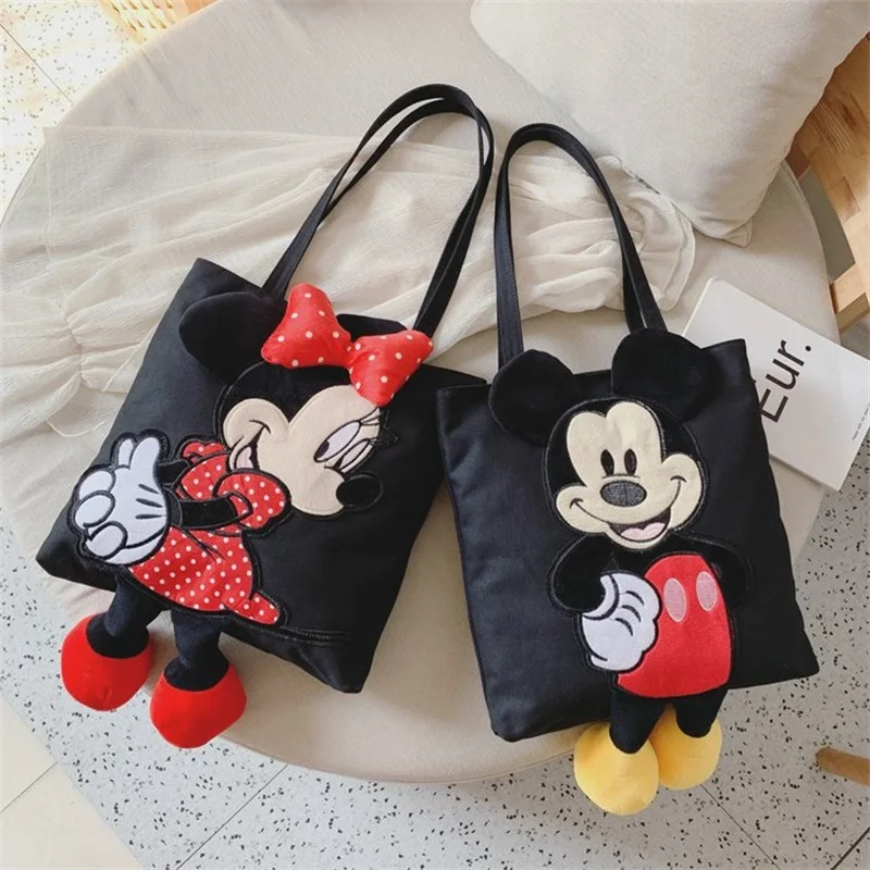 Disney Minnie Mouse Canvas Bag Women\'s Large Capacity Shoulder Bag  Mickey Canvas Shoulder Bag Handbag Shopping Bag Tote Bag