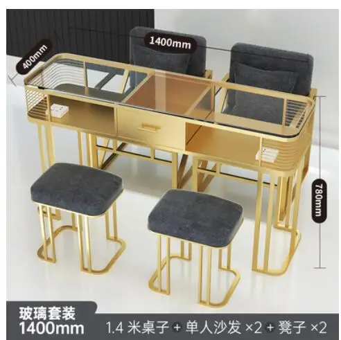 New high-end manicure table and chair set, glass marble table top, single, double and triple manicure table,