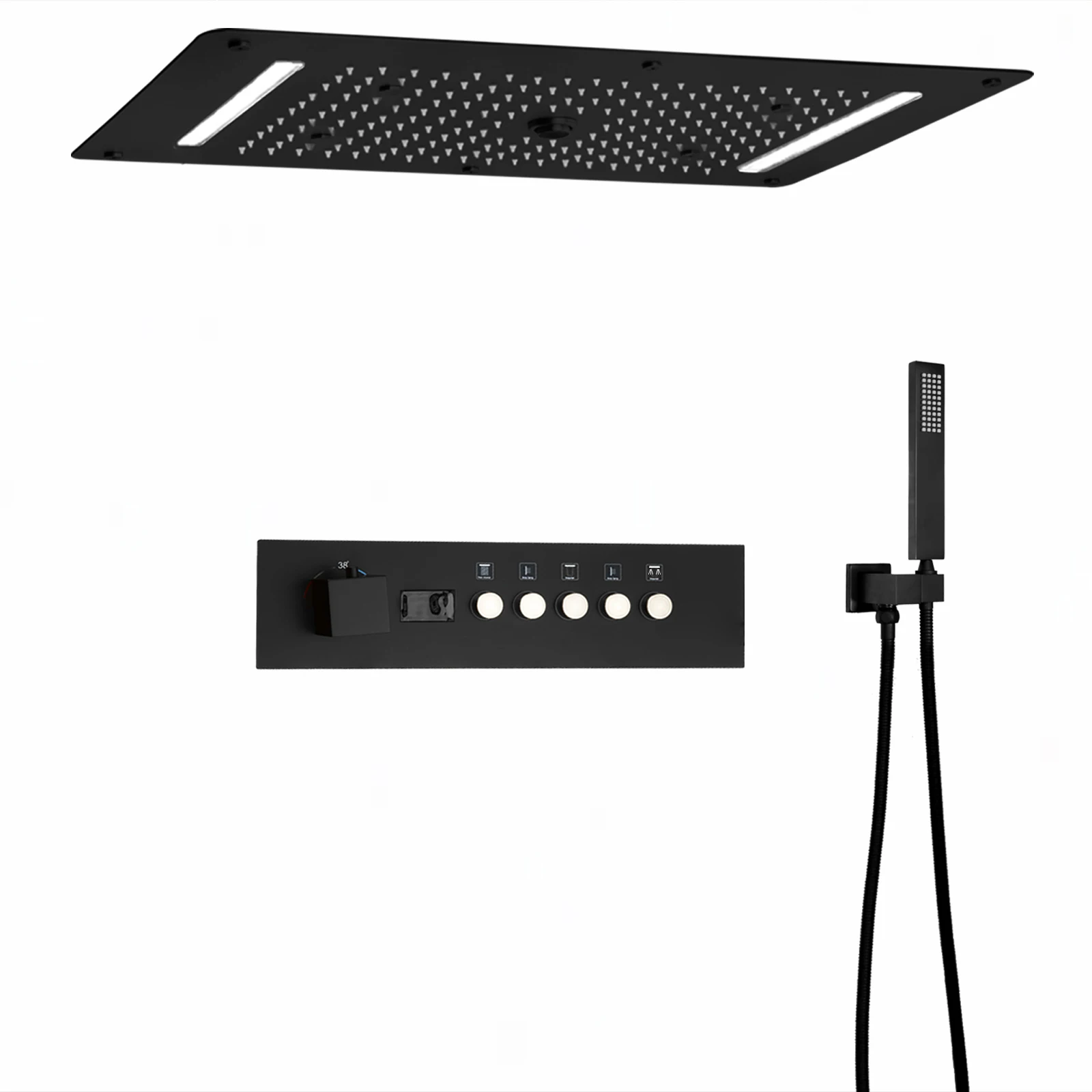 Concealed shower room matte black LED shower set, family bathroom constant temperature ceiling shower system