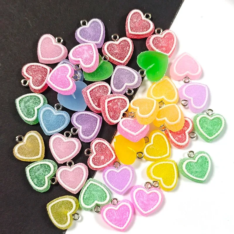 10 Pieces Lovely Sweet Heart Gummy Resin Pendants Multicolor Candy Heart Charms Handmade Accessories for Keyring Earring