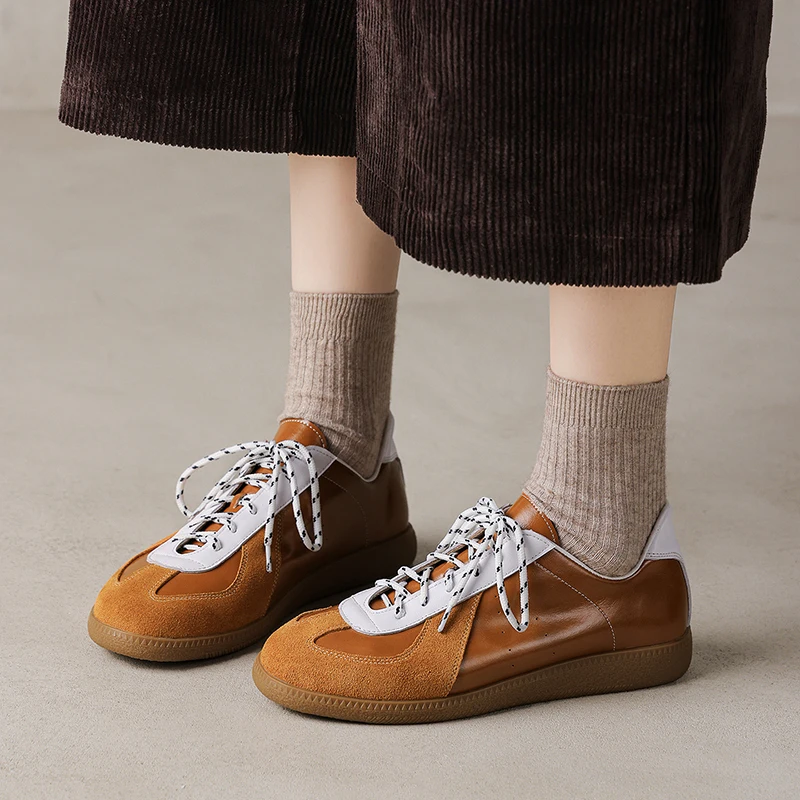 NEW Spring/Autumn Women Shoes Cow Suede Leather Shoes for Women Soft Round Toe Flats Casual Lace-up Mixed Colors Daily Shoes
