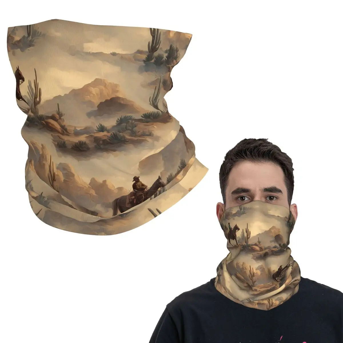 

Cowboy In Desert Western Landscape Pattern Bandana Neck Cover Printed Magic Scarf Multi-use Headwear Riding For Men Women Adult
