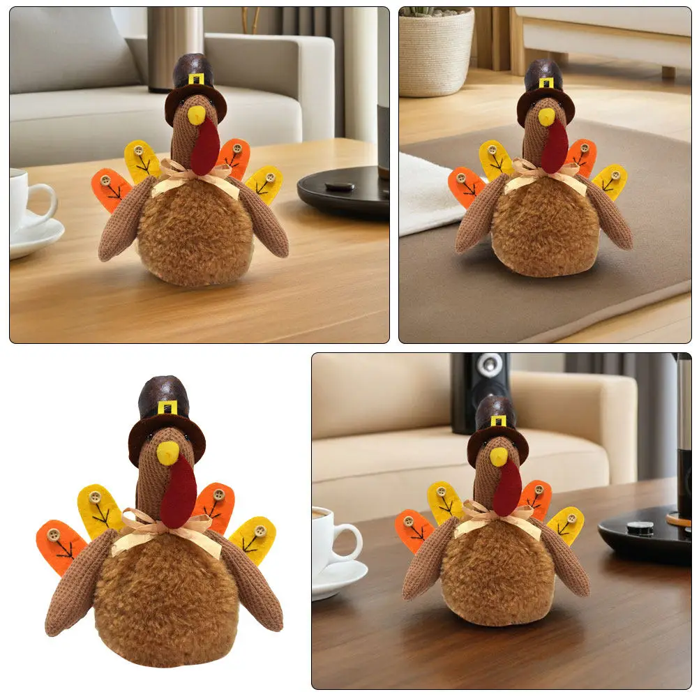 Handmade Turkey Decoration for Thanksgiving – Soft Fabric Tabletop Display, Autumn Harvest Festival Photo Prop