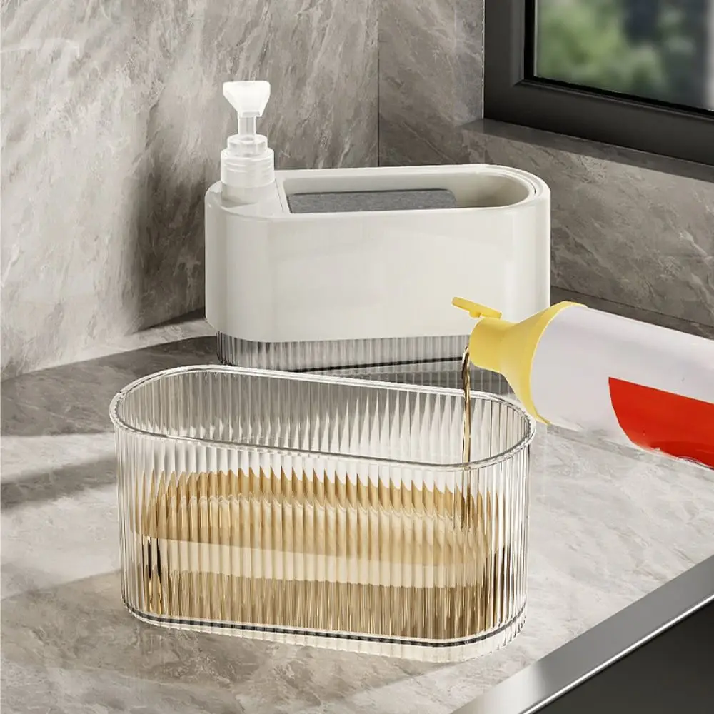 

Plastic Kitchen Soap Dispenser with Sponge Holder Leak-Proof Detergent Dispenser Hand Soap Pump Cleaning Tool