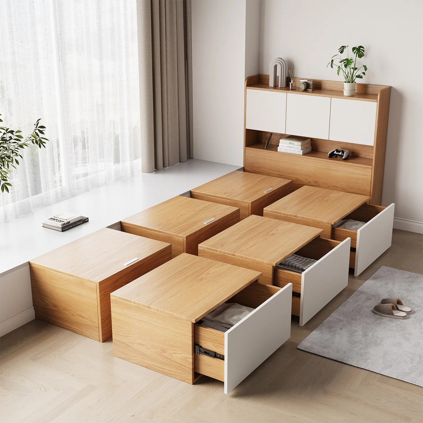 Customized bay window tatami bed multi-functional storage box combination modern simple storage Rubik's cube floor bed with draw