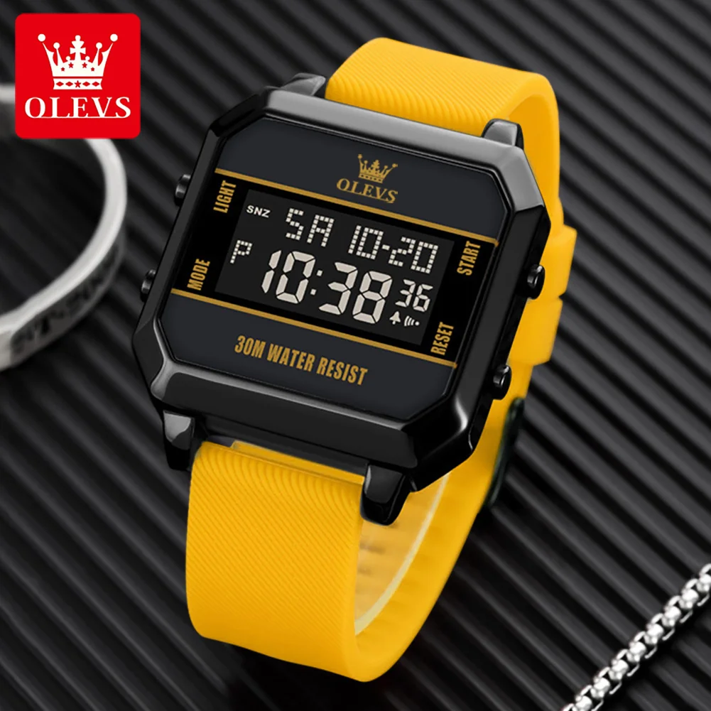 OLEVS Brand 2024 New Fashion Digital Watch for Men Silicone Strap Waterproof Sport Alarm Electronic Watches Relogio Masculino