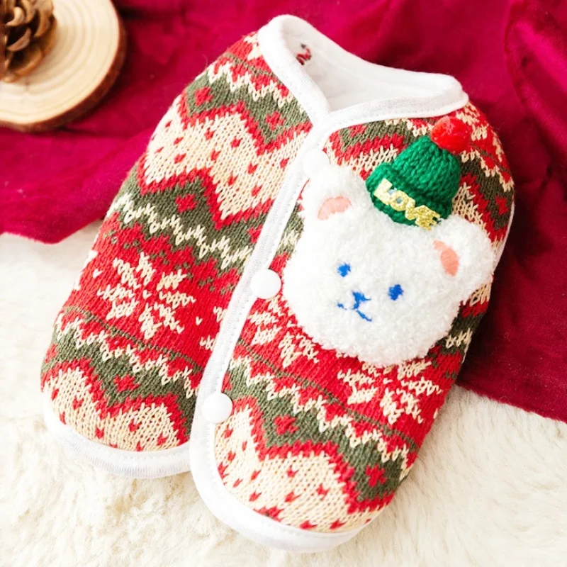 Winter Warm Pet Dog Coat Christmas Dog Clothes Cute Bear Snow Print Costume Chihuahua Happy New Year Puppy Vest Cardigan for Dog