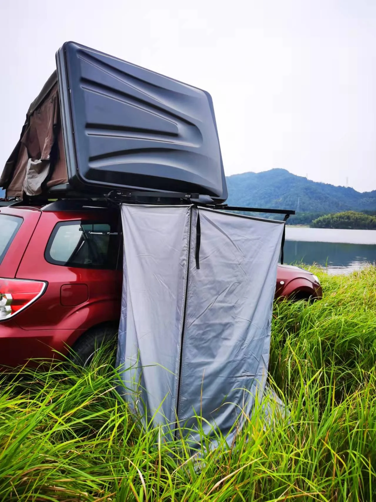 Outdoor Roof Top Shower Toilet Tent with Canvas Diagonal Bracing for Camping Car Side Awning Four-season Quick Automatic Opening - view 4