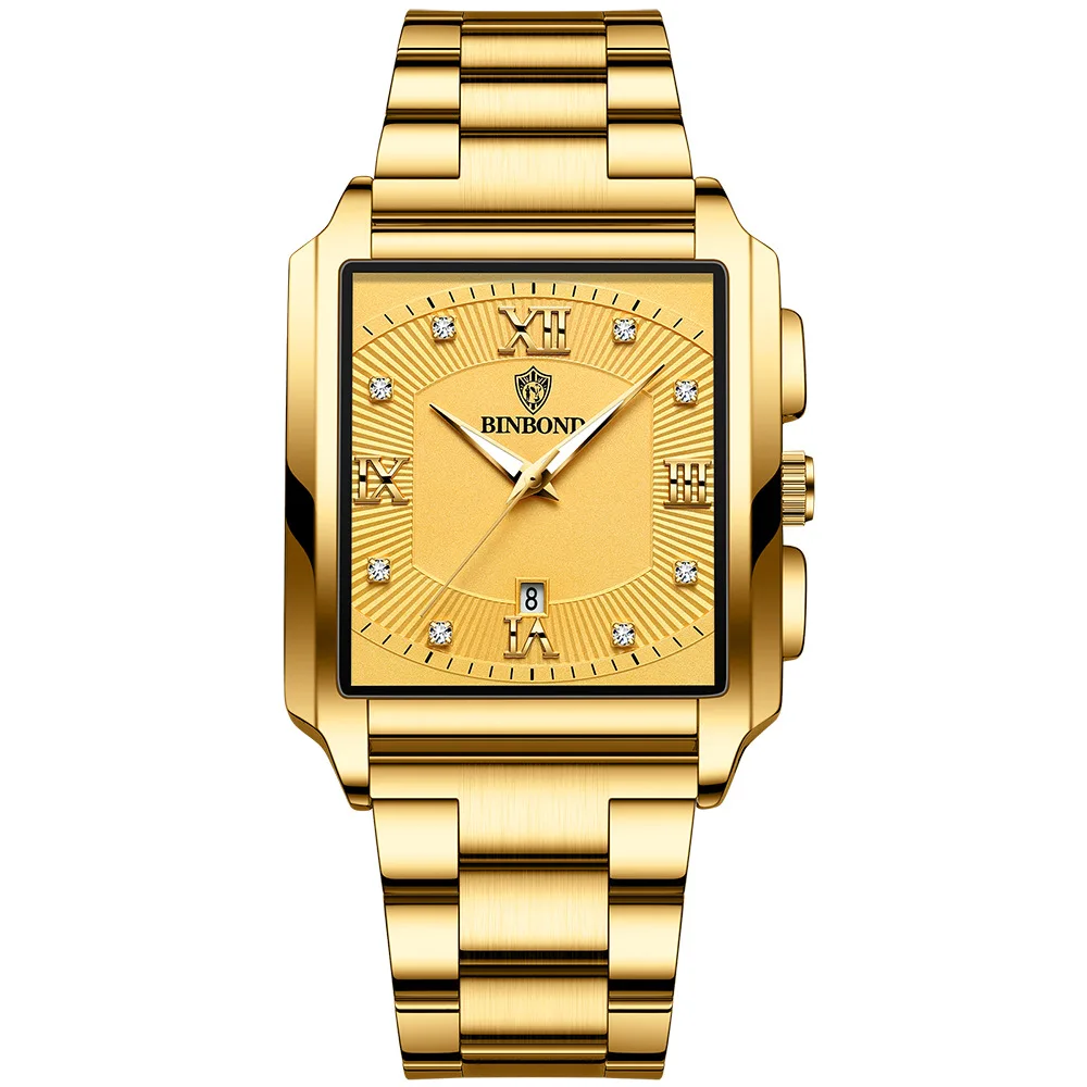 Men's Watches Business Rectangular Calendar Waterproof Clock Pprecision Steel strap Fashionable Luxury Quartz Watch UTHAI