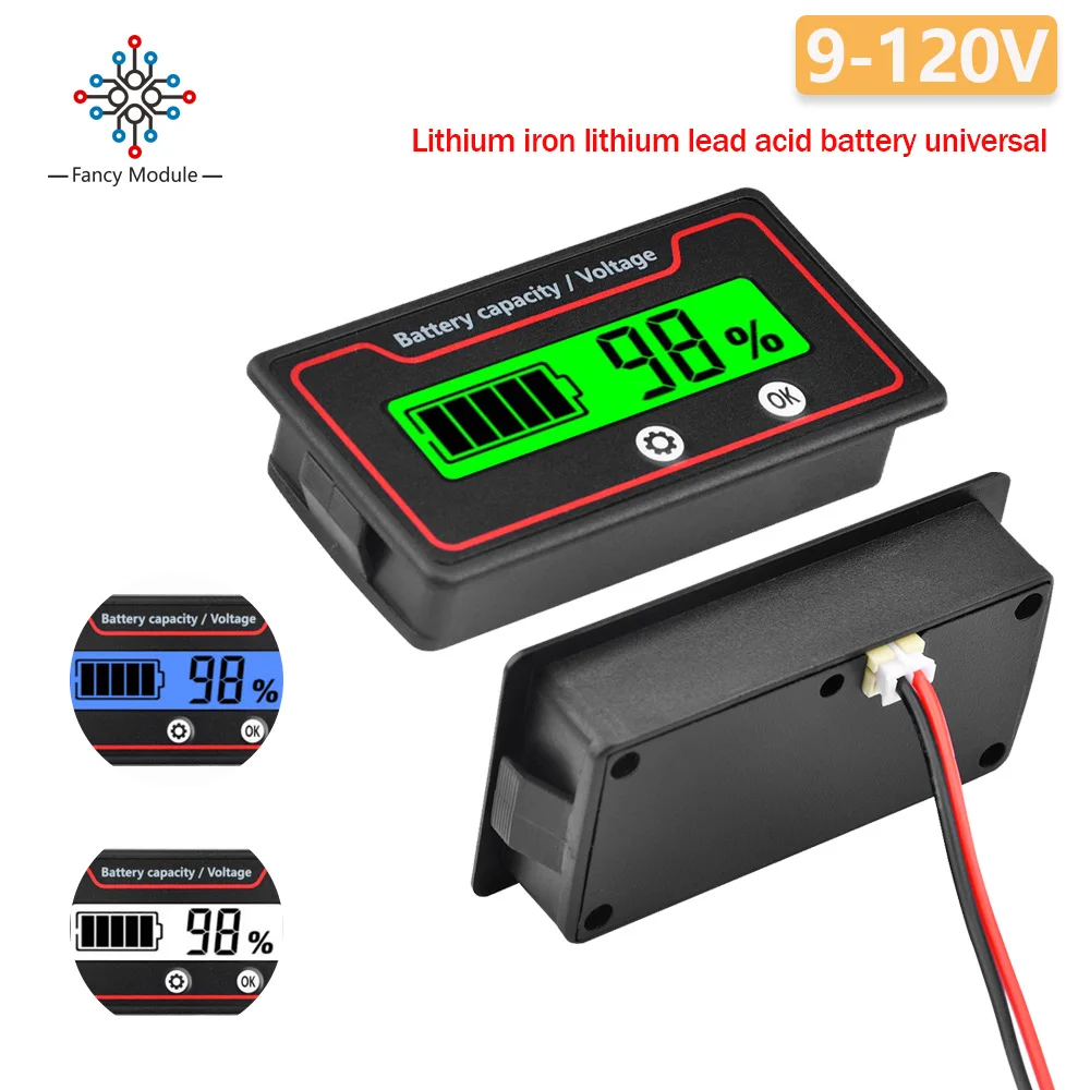 12V 24V 36V 48V 60V 72V 84V Lead Acid Lithium Battery Capacity Indicator Car Motorcycle Digital Voltmeter 9-120V Voltage Testers