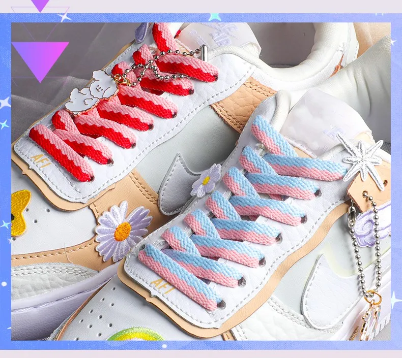 1 Paar flache, farblich abgestimmte Schnürsenkel für Sneaker, Macaron-farbene, hohlgewebte Schnürsenkel, bunte Regenbogen-Schnürsenkel für Damen und Herren. – Detail 4