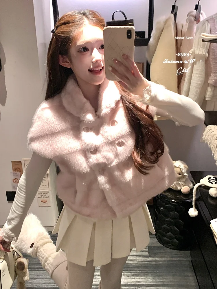 

Экологичный женский жилет Acaine ort Jaet с меховым воротником, зимняя верхняя одежда, двубортное женское пальто