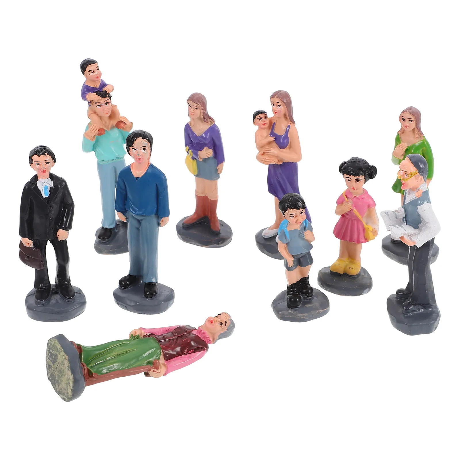 10Pcs Family People Resin Statues Miniature Lifelike Characters Sand Table Decoration Landscape Accessories Micro House Layout