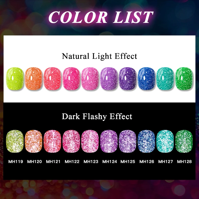 10ml MTSSII Fluorescence Reflective Glitter Gel Nail Polish Semi Permanent Soak Off UV Manicure Nail Art Varnish HEMA/TPO FREE