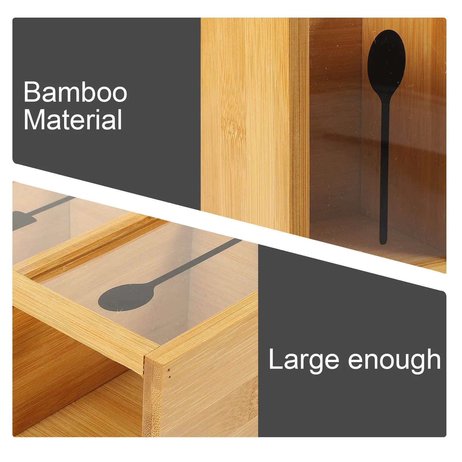 

Bamboo Utensils Holder Kitchen Storage Organizer Clear Window Cutlery Container Desktop Chopsticks Pen Holder Kitchen Tableware