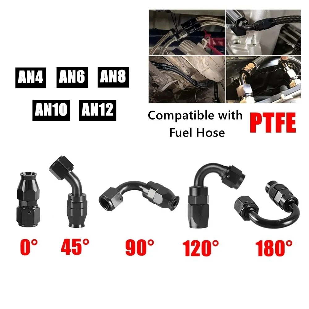 AN4/6/8/10/12 Recht 0 ° /45 ° /90 ° /120 ° /180 °   Graad PTFE olie brandstof draaibare slanguiteinde olie slanguiteinde adapterset zwart - afbeelding 2
