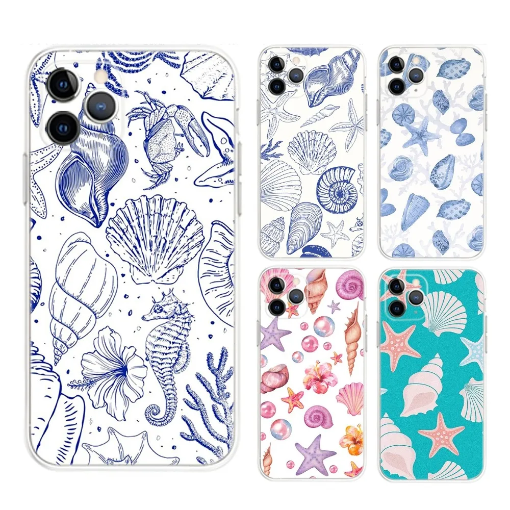 Blue Seas Seashell  Phone Case For iPhone Apple 16,15,14,13,12,Mini,11,Pro,Max,Plus,X,XR,XS,8,SE,2020,Plus Transparent Cover