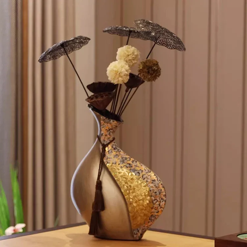 Florero dorado de cerámica hidropónica, flor estética de lujo, Ikebana, diseño moderno, sala de estar, Jarron, decoración nórdica para el hogar, Vasi FYVS