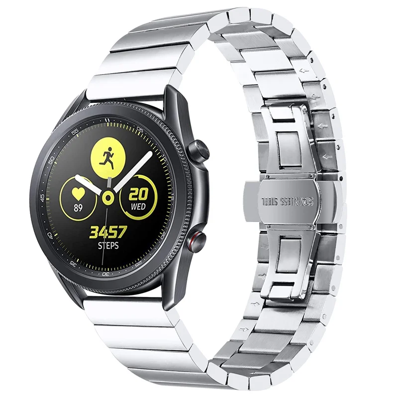 

For Samsung Gear S3 Classic/Galaxy Watch 46mm/Watch4 Classic 46mm, Stainless Steel Watch Band Buckle Design Replacement Strap -