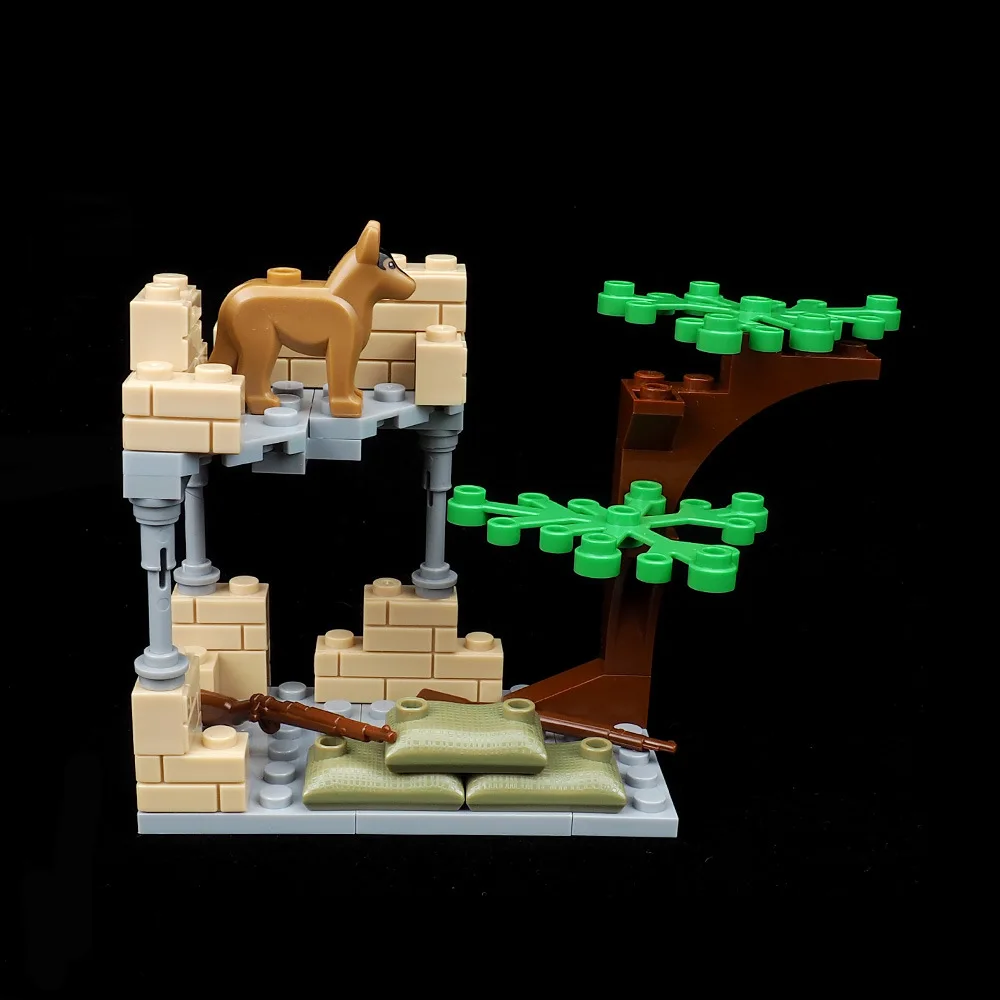 MOC 1PCS Military World War II Ruins Building Blocks Kit Defensive Base Scene Compatible Accessories DIY Toys Children Kid Gifts