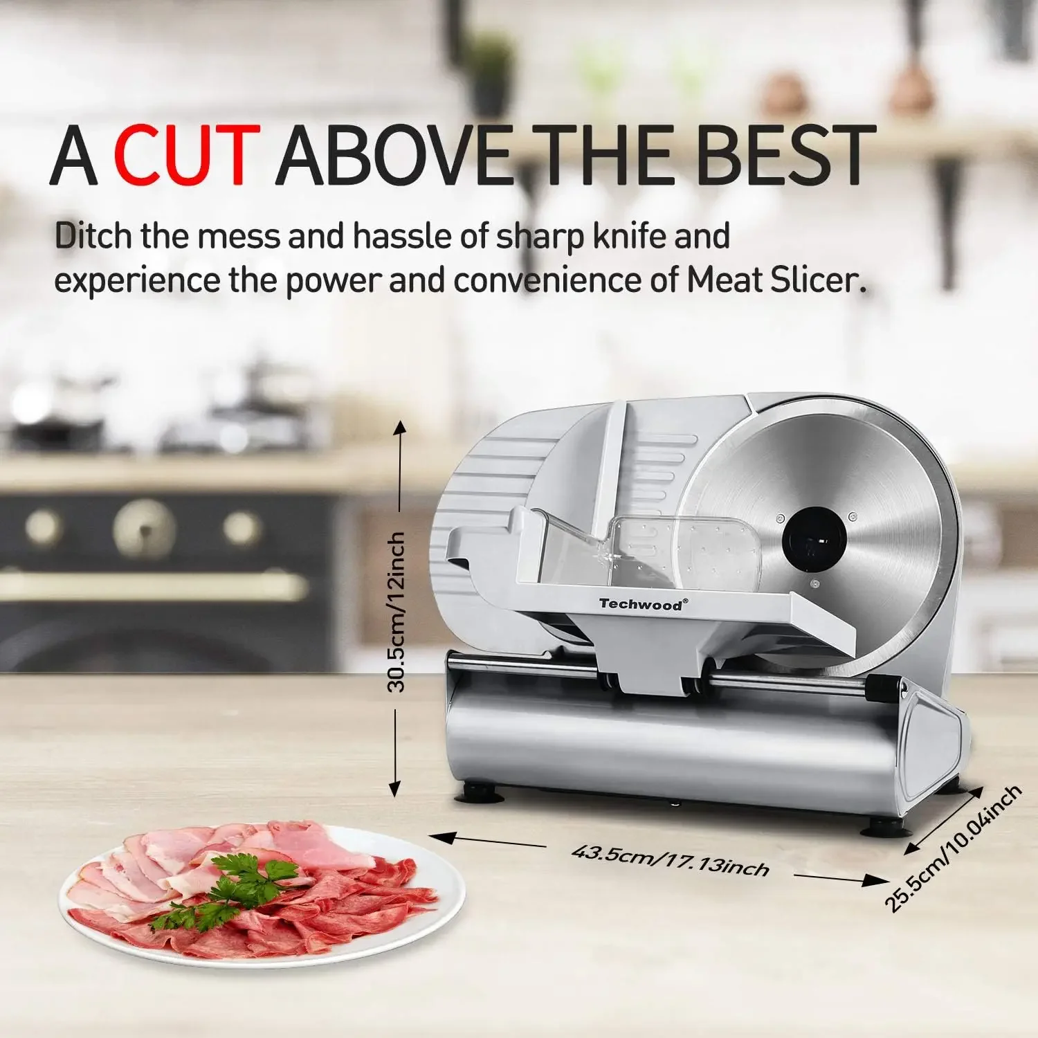 Meat Slicer, Electric Deil Food Slicer with Removable 9” Stainless Steel Blade, Deli Cheese Fruit Vegetable Bread Cutter with Ad