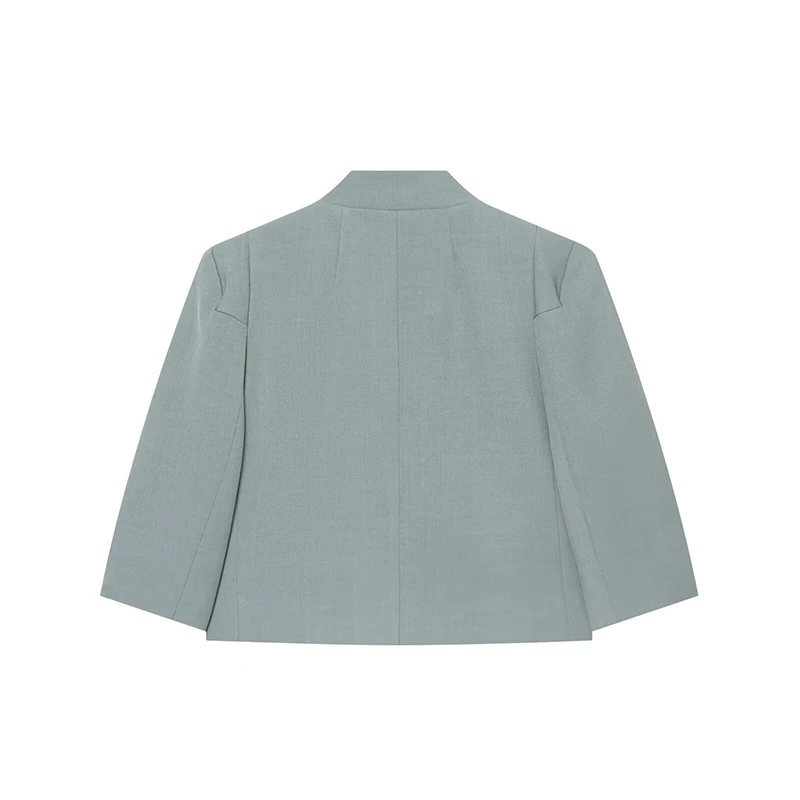 YENKYE Women's  Notch Collar Cropped Blazer Single Button Minimalist Short Suit Jacket  Commuter Outer Coat