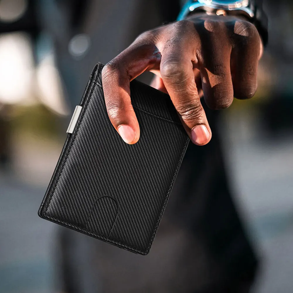 RFID Carbon Fiber Ultra-thin Trifold Wallet Simple Front Pocket Design Wallet Multi-function Portable Credit Card Bag Wallet