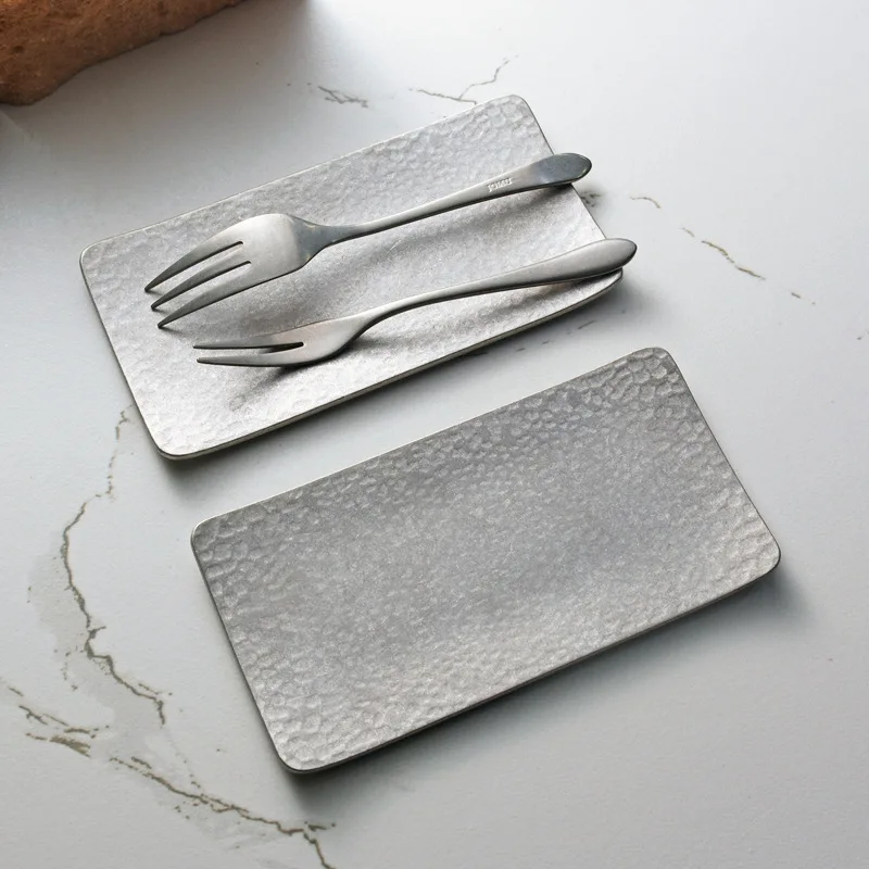 Matte Aged Towel Plate 304 Stainless Steel Sushi Plating Cutlery Tray view 6