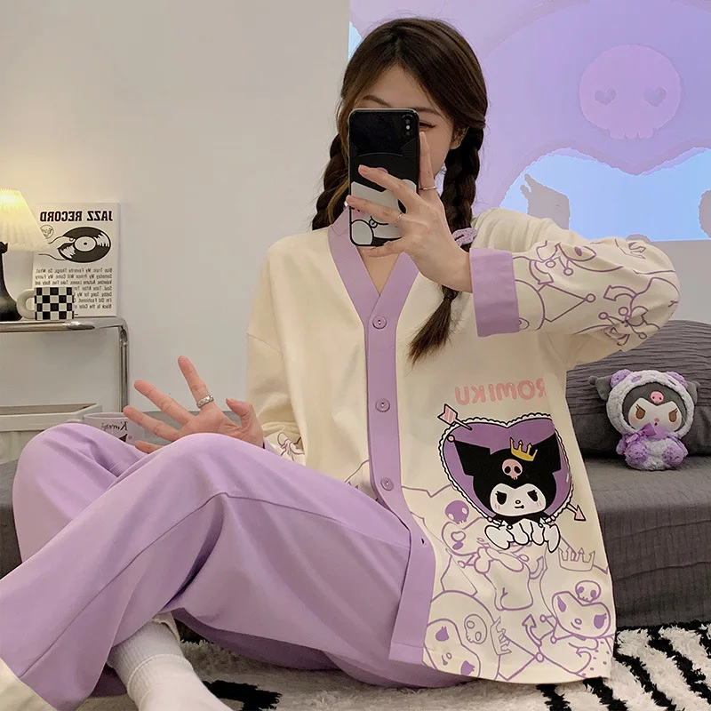 Sanrio Kulomi autumn new pajamas women\'s cotton cartoon cute Hanton Yugui dog casual loungewear set