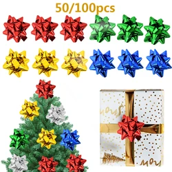 50/100pcs Christmas Ribbon Star Bows For Gife Wrapping Xmas Tree Ornaments Small 3D Christmas Bow Birthdays Wedding Decoration