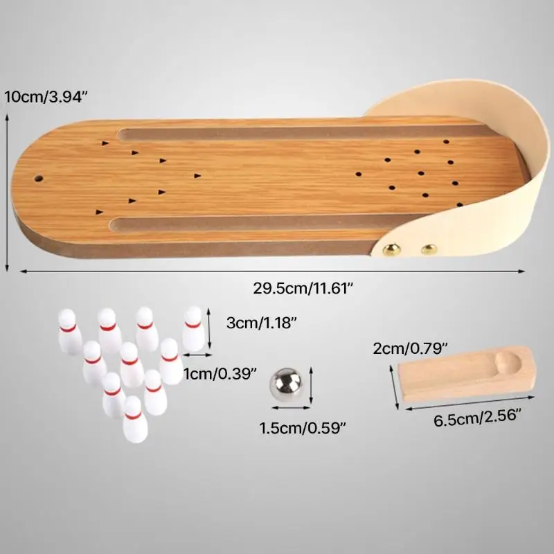 Image 7: G6de Mini Bowling Game Set, Wooden Tabletop Mini Bowling Game Set, mini jeu bureau
