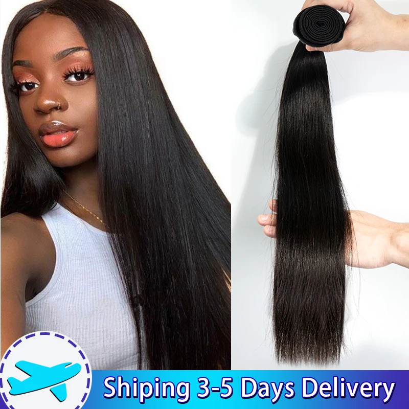 Smooth Black Straight Bundles Human Hair Raw Double Drawn 100% Human Hair 16-30 inch Brazilian Hair Unprocessed Weave Extensions