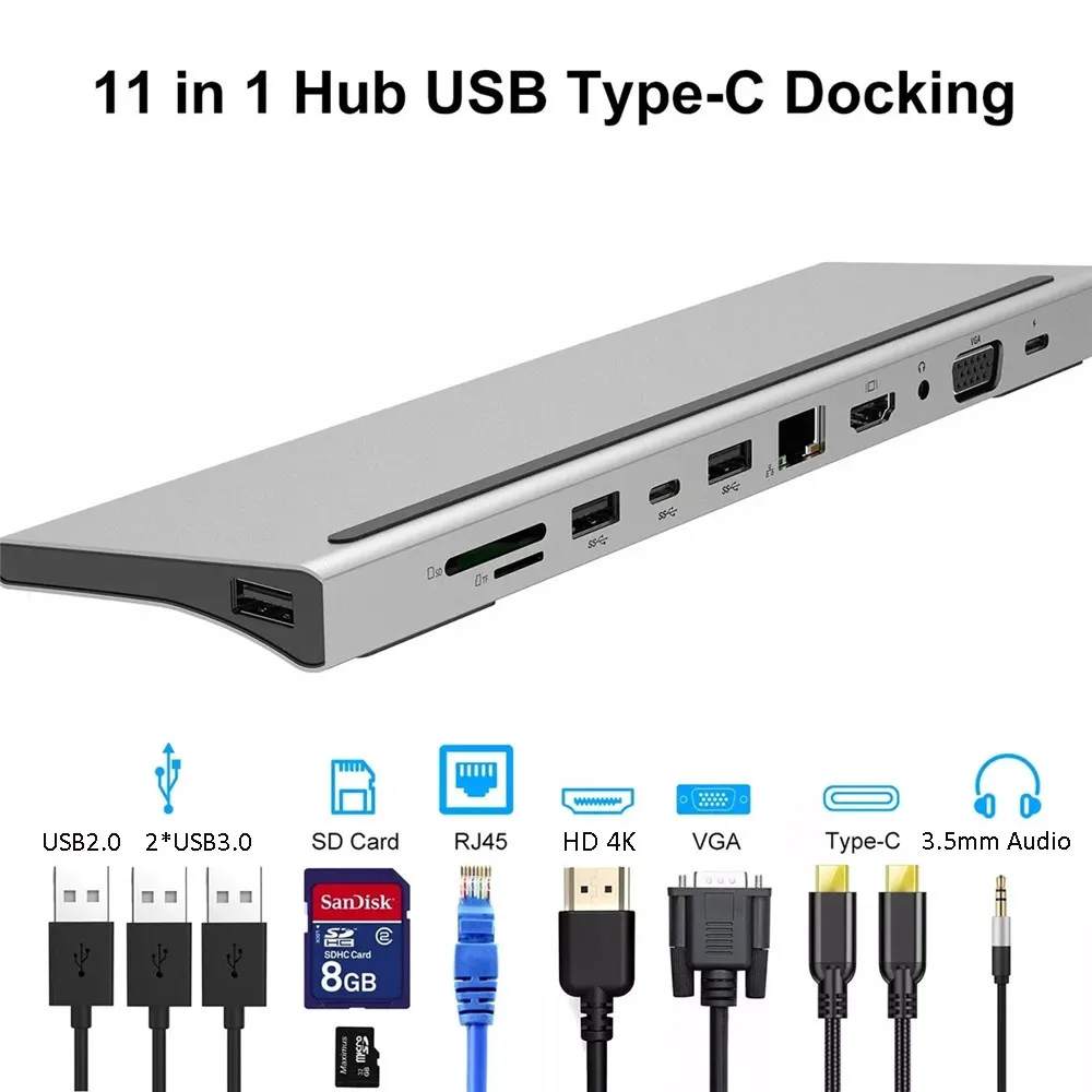 MZX 11 12 in 1 Docking Station USB C Hub Type Tipo 4K HDMI-compatible Splitter Adapter Laptop Extension Concentrator Card Reader