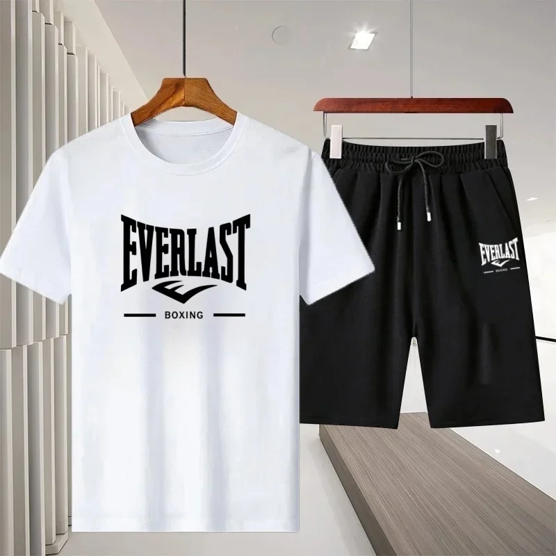 Summer new men's cotton T-shirt sportswear set, fashionable and breathable men's short-sleeved shirt and shorts 2-piece set