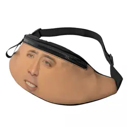 Nicolas Cage-riñonera de cara completa para hombre y mujer, bolso de cintura cruzado personalizado, divertido, Meme, para viajar, teléfono, dinero