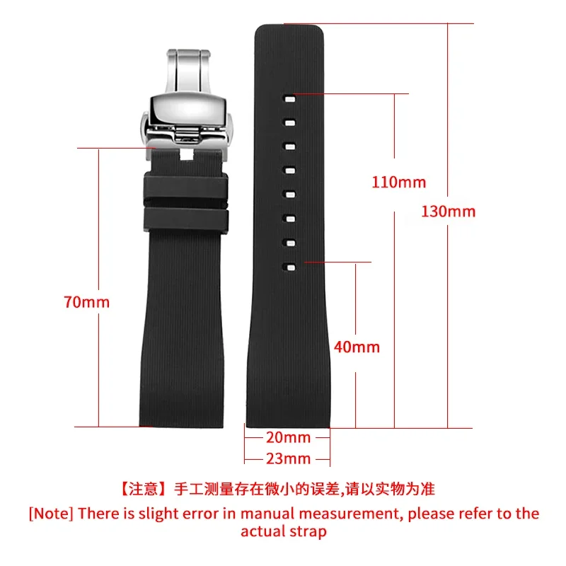 Outdoor Sports Waterproof Sweatpoof Breathable Flat Interface Silicone Watchband for Cartier Santos Sandoz Steel Buckle Strap