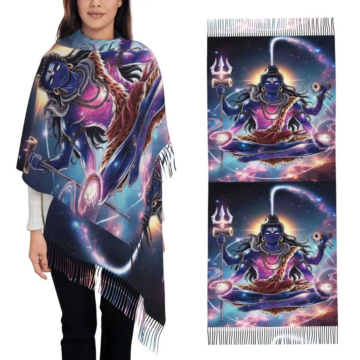 وشاح تريشول ودامرو لورد شيفا أوشحة شرابة للنساء شالات دافئة ناعمة ويلتف شال خريف وشتاء كبير