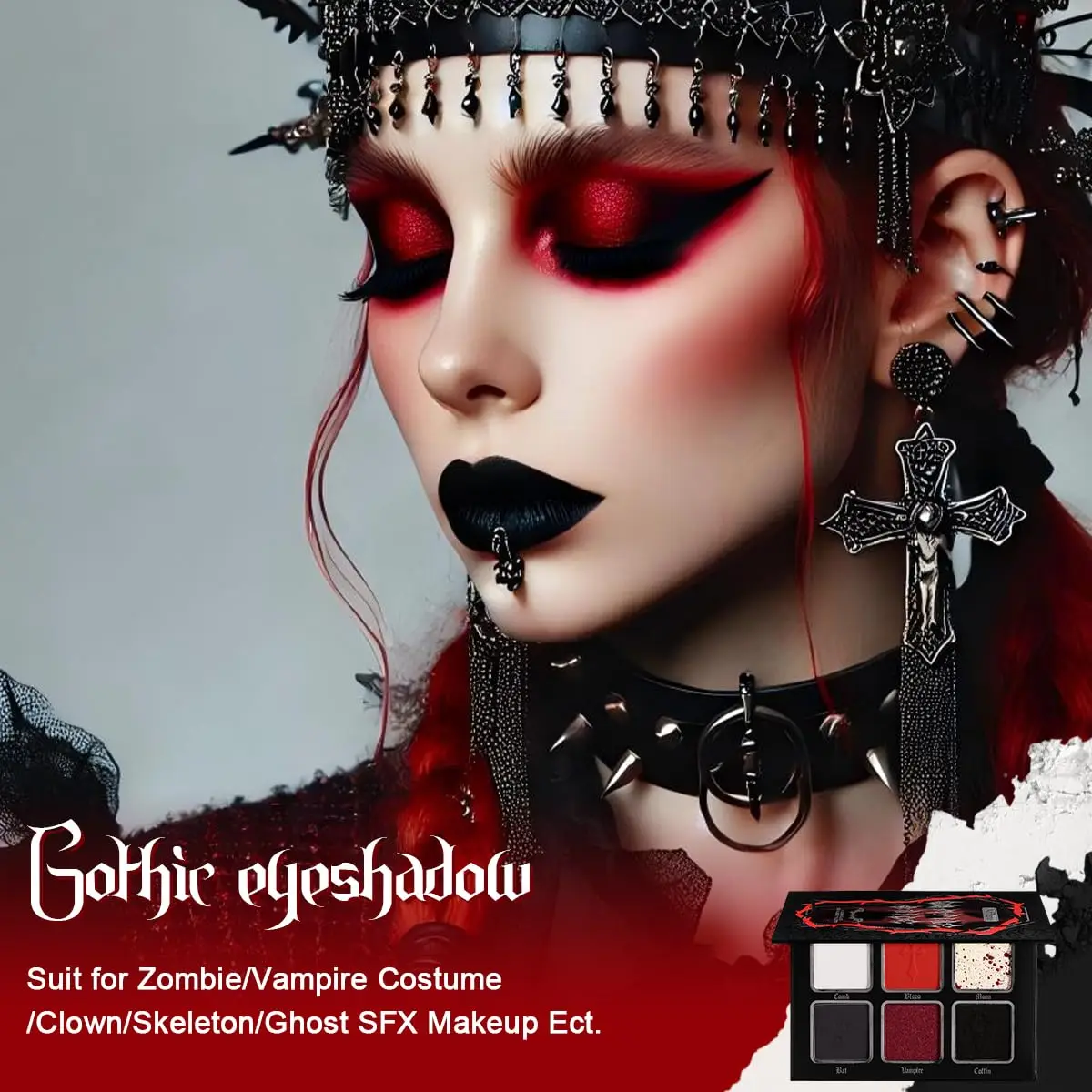Afflano Eyeshadow Palette 6 Colors Black Red Goth Dark Smokey Punk High Colors Lasting Clown SFX Eye Makeup view 5