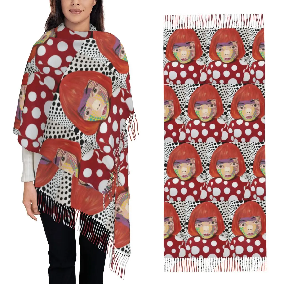 

Yayoi Kusama Abstract Painting Scarf Tassel Scarves for Women Soft Warm Shawls and Wraps Long Fall Winter Shawl Wrap