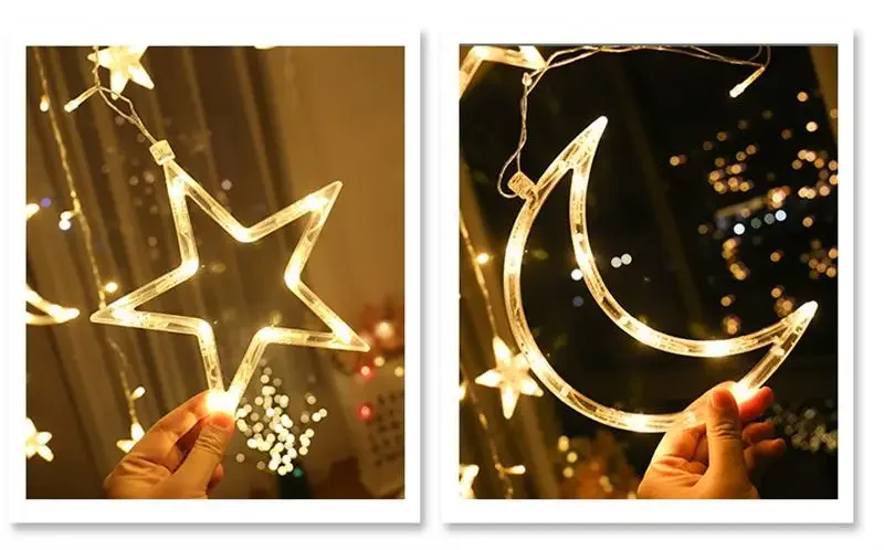 Christmas Fairy Curtain String Lights 3.4M LED Star Deer 220V 110V Garland Festoon for Xmas Tree New Year Navidad Party Decor
