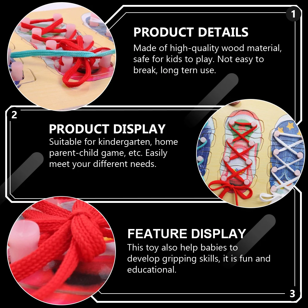 

Shoelace Panel Toy Kids Toddlers Baby Wood Montessori Tie Learn Fine Motor Skills Preschool Educational Building Blocks