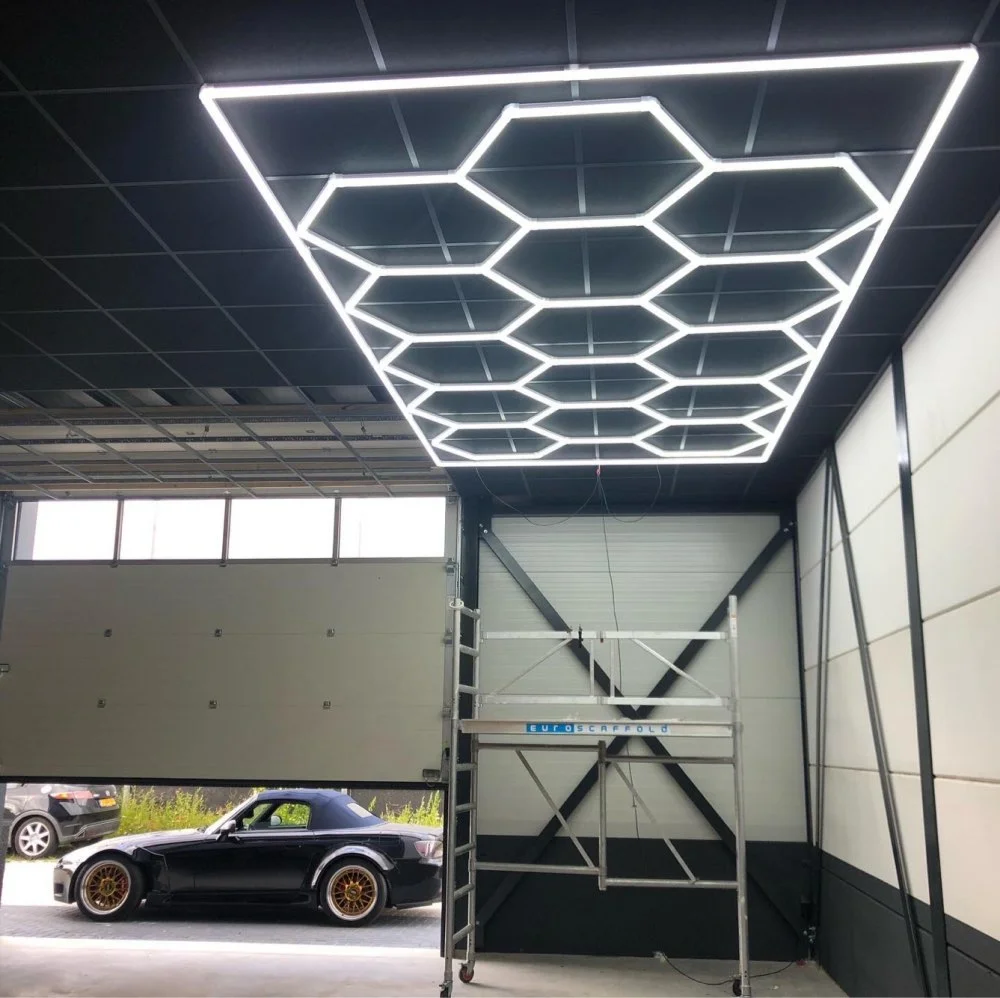 

110V-240V Garage Hexagon Led Ceiling Light Honeycomb Led Tube Lighting For Car Repair Gym Barbershop Detailing Lighting