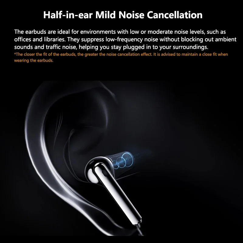 Huawei freebuds 4e 2024 tws fone de ouvido sem fio bluetooth 5.2 cancelamento de ruído intra-auricular híbrido com cancelamento de ruído fones de ouvido esportivos