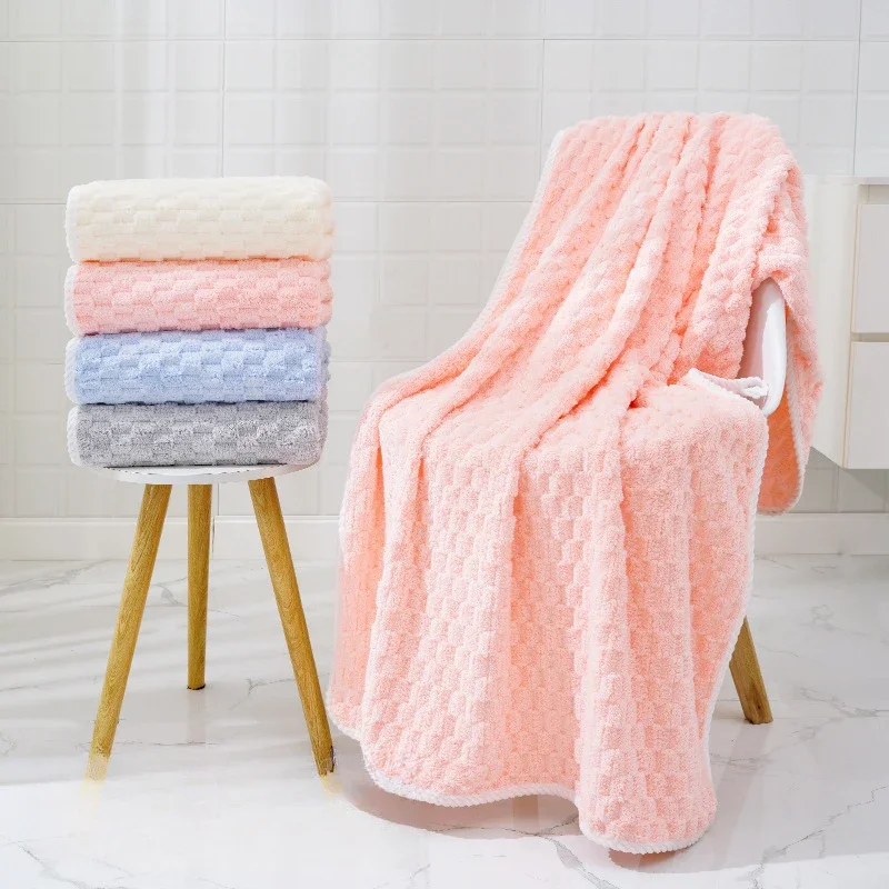 

Cloud grid coral fleece 85x150 large-sized bath towel set for household use adults thickened absorbent soft washcloth