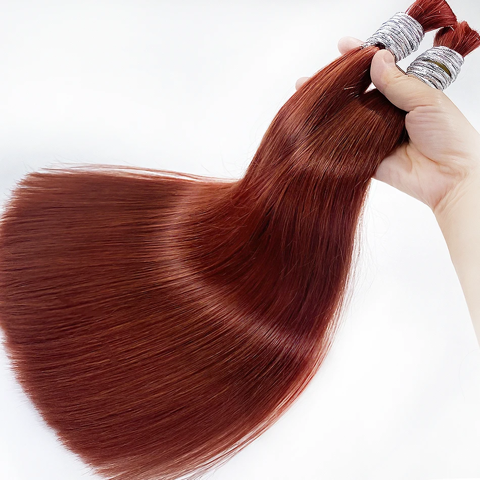 Extensions de cheveux humains en vrac pour salon, 100% vrais cheveux naturels, sans trame, rouge foncé, brun, UNIS issement des racines, haute qualité, 33 #