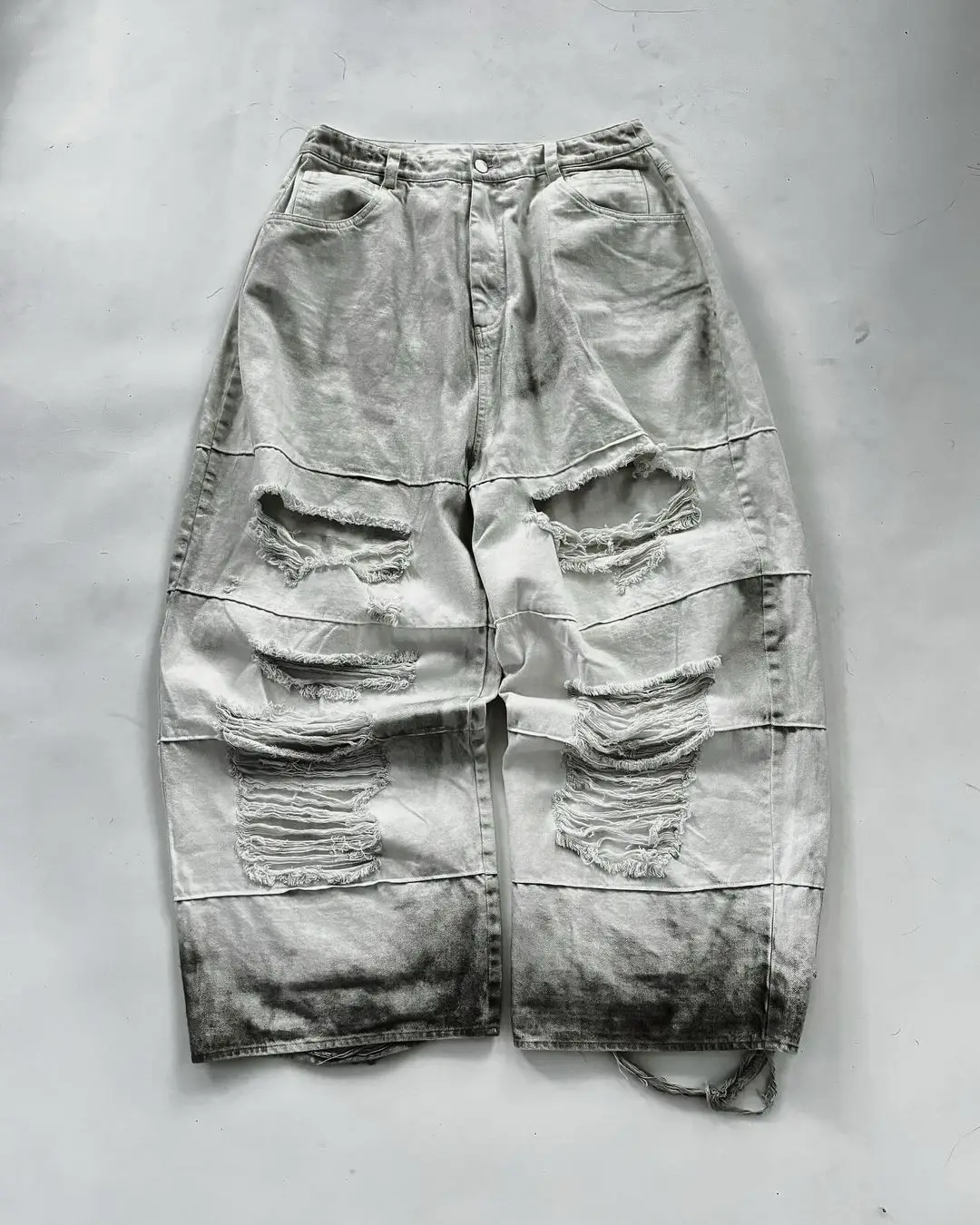 Calça jeans retrô rasgada masculina, calça reta solta, hip hop, punk, gótica, cor preto e branco, roupas combinando, nova, Y2k