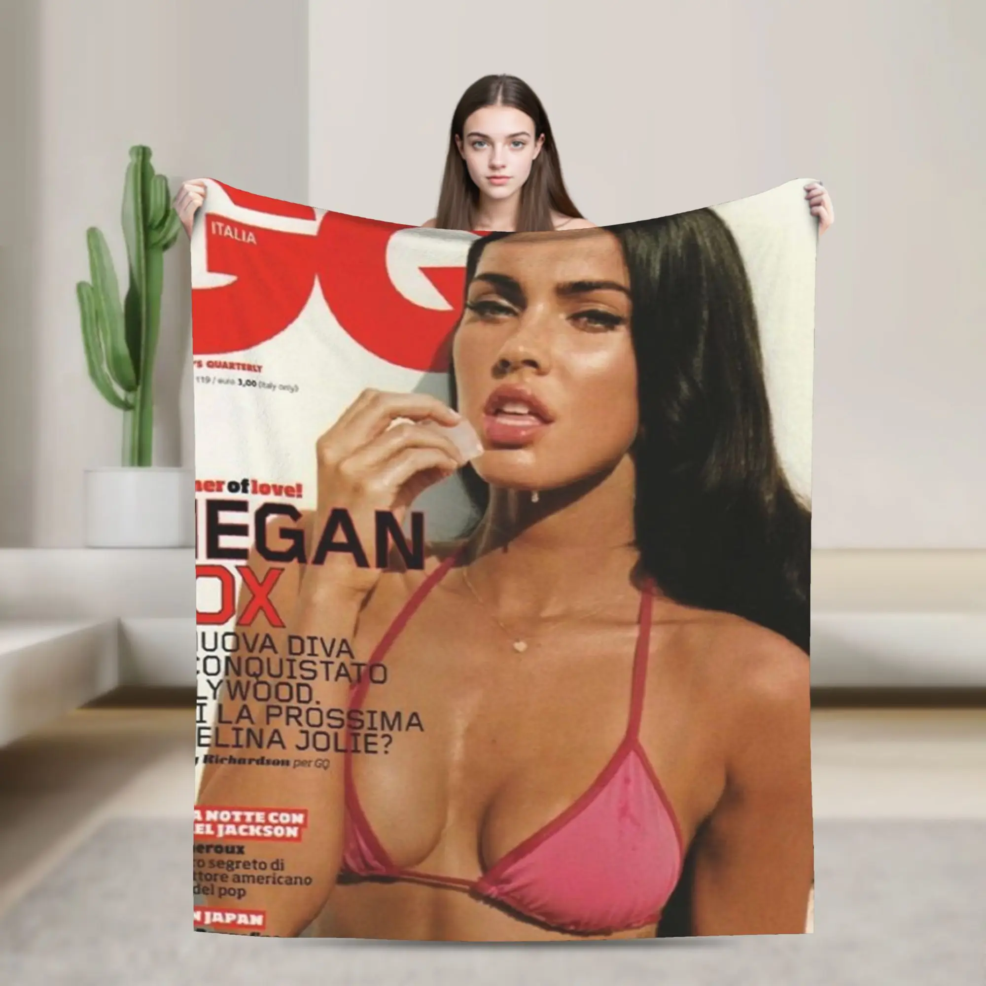 Megan Fox Magazine Cover Aesthetic  Blanket Flannel Textile Decor  Breathable Warm Throw Blanket for Bed Outdoor Bedding Throws
