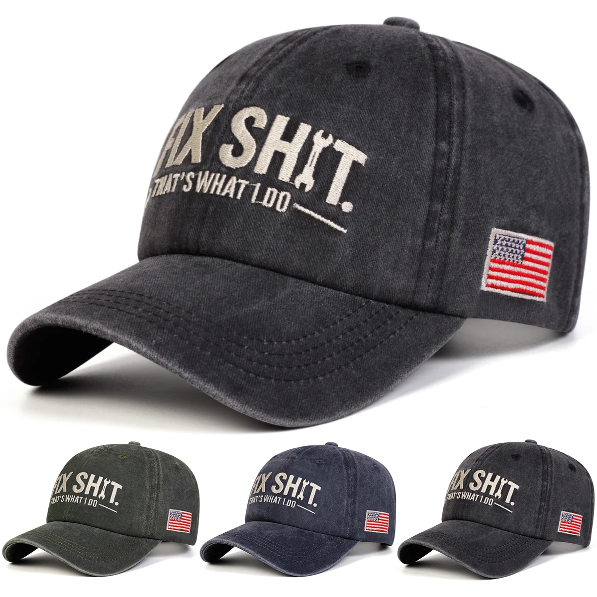 Unisex I FIX SHIT Embroidery Wash Baseball Caps Spring Autumn Outdoor Adjustable Casual Hats Sunscreen Hat Sports Cap